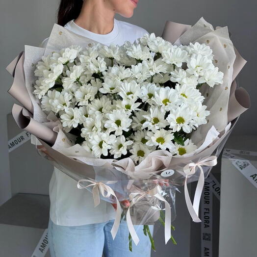 Монобукет из 7 белых кустовых хризантем