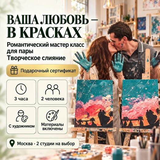 Подарочный сертификат «Романтический мастер класс для пары Творческое слияние» (3 часа, 2 человека)