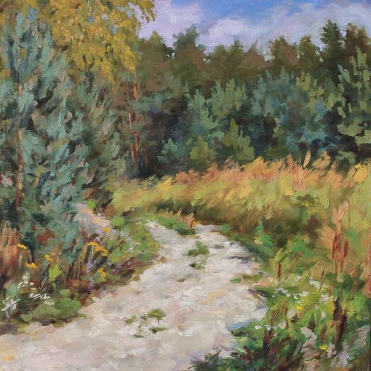 Camino al bosque, paisaje, naturaleza, pintura al óleo, lienzo en Camilla, óleo