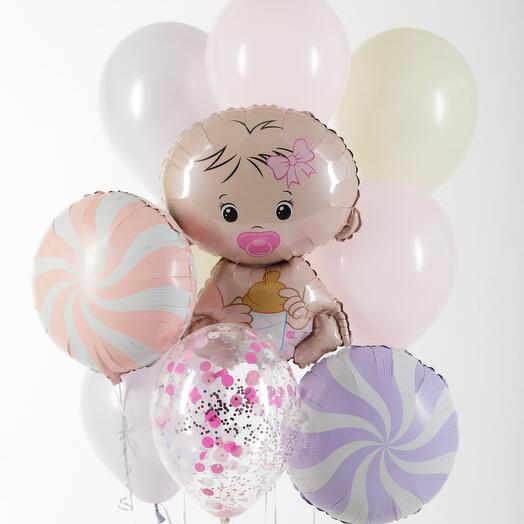 Фонтан из гелиевых шаров Привет малышка 11 шт