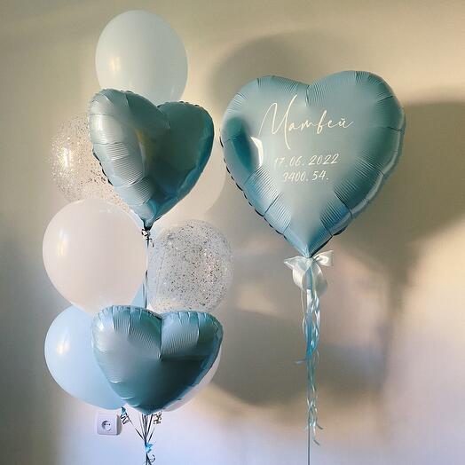 Helium balloons (balloons): heart + fountain of 10 balloons