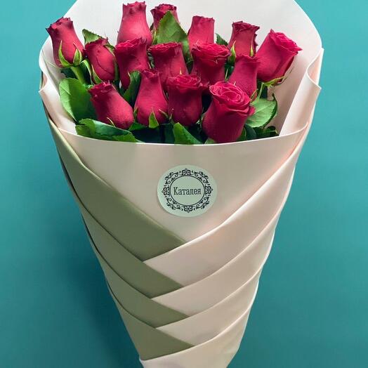 Bouquet of roses in designer packaging