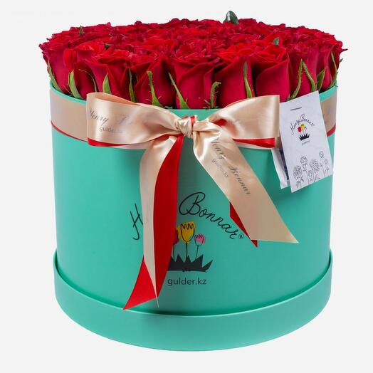 Букет из красных роз в коробке тиффани "Glamour" L