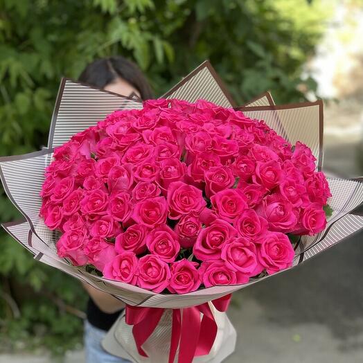 Букет из 101 розовой розы 50 см