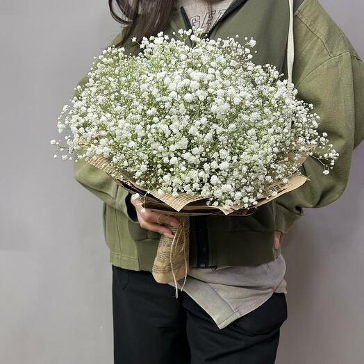 White gypsophila in kraft paper