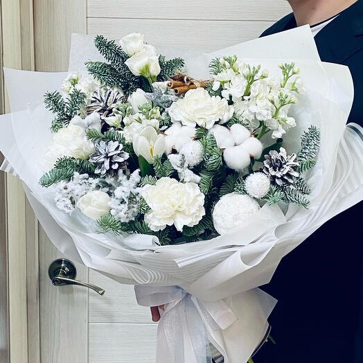 Зимний Букет с хлопком и елью