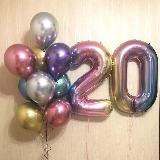 Helium balloons multicolored chrome for 20 years 11 pcs