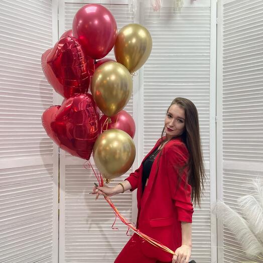 Bundle of "Red" balloons with helium and 10 pcs processing