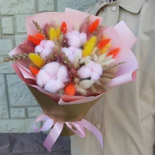 Bouquet of dried flowers and cotton "Warmth of the soul"