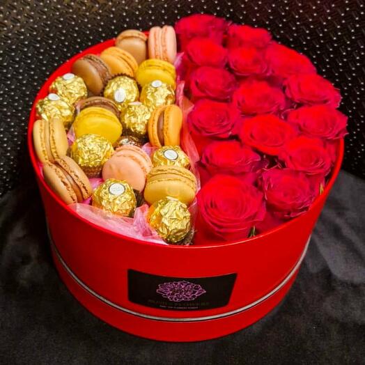 Macarons and Classic Red Roses