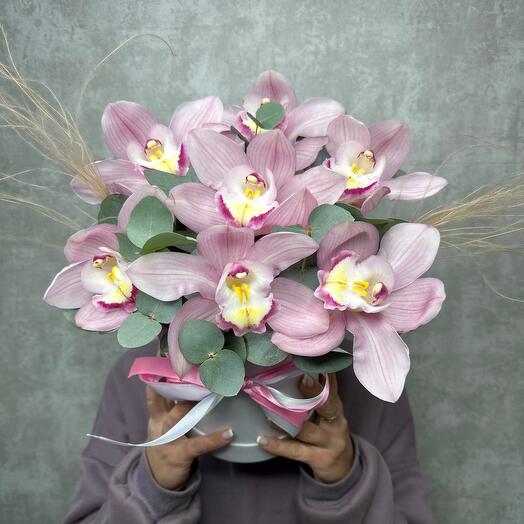 Цветы в коробке🌺 Орхидея с эвкалиптом 💕 на День рождение девушке ♥️🤩💕