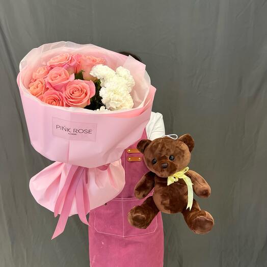 Счастье в букете + мишка