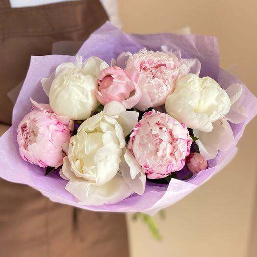 Букет белых и розовых пионов 7шт 🤍💕☁️цветы пионы