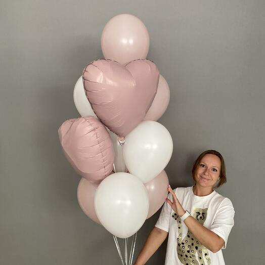 Fountain of balloons for a girl's birthday, for a girl or for discharge pink and white balls "dusty rose"