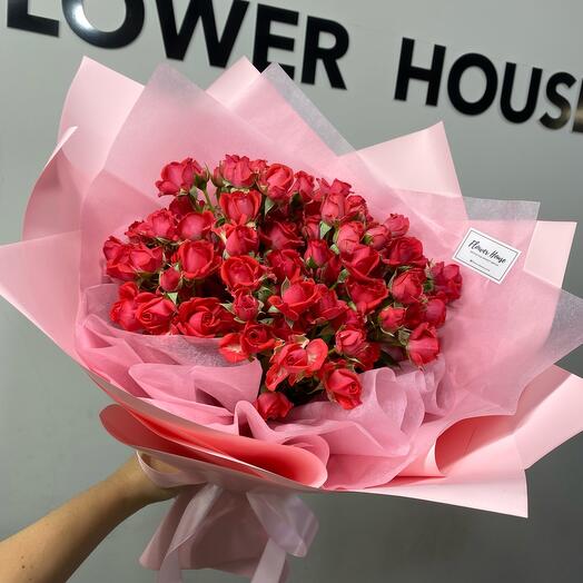 Малиновые кустовые розы 💖 13 веток