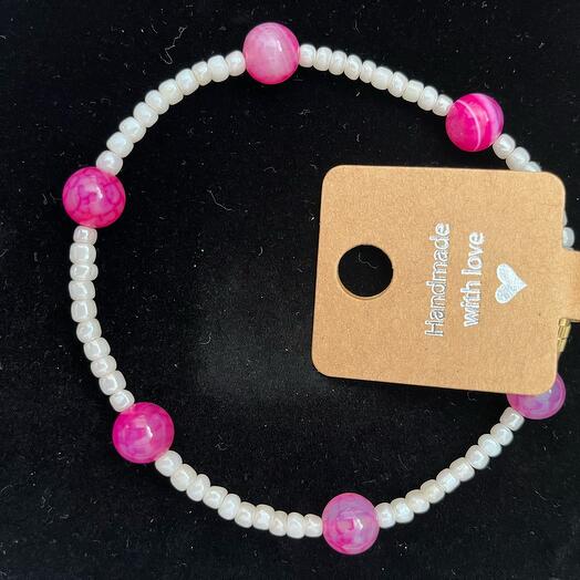 Handmade beaded ankle bracelet anklet pink