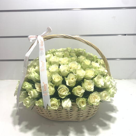 121 White Roses Basket