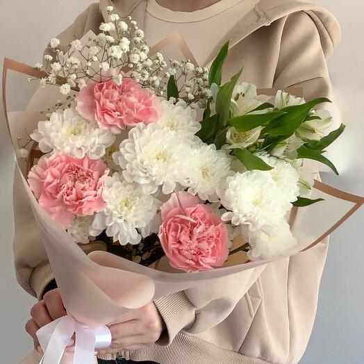 Воздушный 💌 хризантема альстромерия диантусы гипсофила