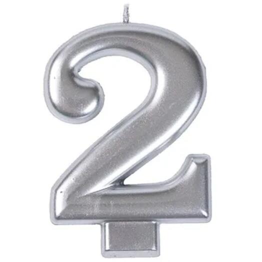 Свеча -цифра "2" Серебряная, 8 см