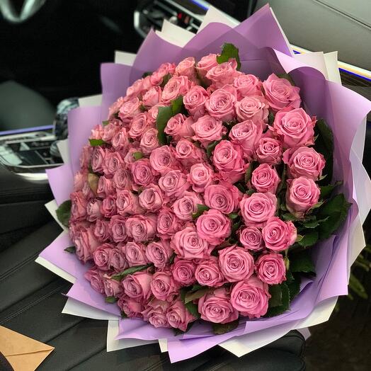 Сиреневые розы 77шт «Маритим»💜