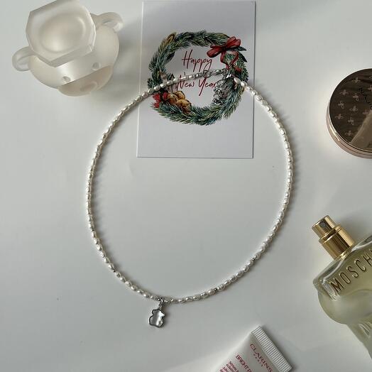 Чокер жемчужный с кулоном Мишка