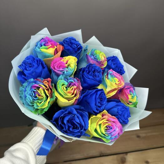 Blue and Rainbow Roses mix - 15