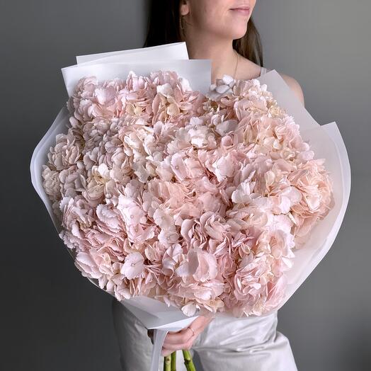 Воздушный нежный букет розовые гортензии