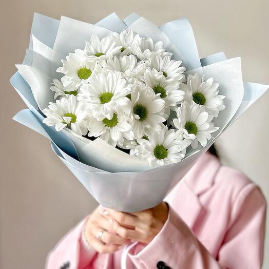 АКЦИЯ!!Монобукет из 3 ромашковых кустовых хризантем