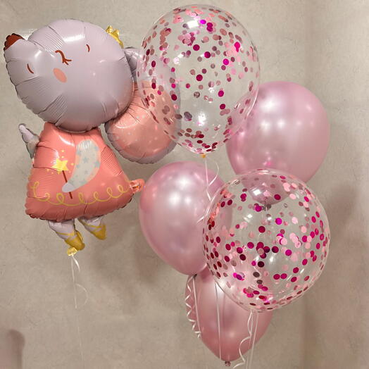 Набор воздушных шарики розовая фея мышка розовый конфетти 6 шт. Set of helium balloons pink fairy mouse confetti 7 pcs