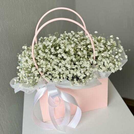 Гипсофила белая в розовой сумочке