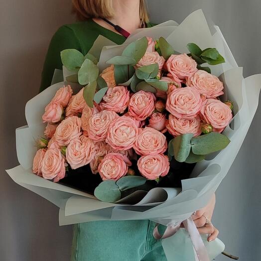 Монобукет "Для шикарной женщины"/пион куст роза/эвкалипт/Цветы Уфа/Доставка цветов Уфа/Цветы в Уфе