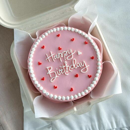 Бенто торт розовый на день рождения с сердечками «Happy birthday» для девушки / сестры / мамы / подруги / жены