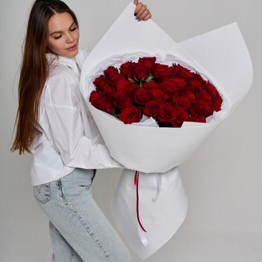 Бордовые розы 35 шт