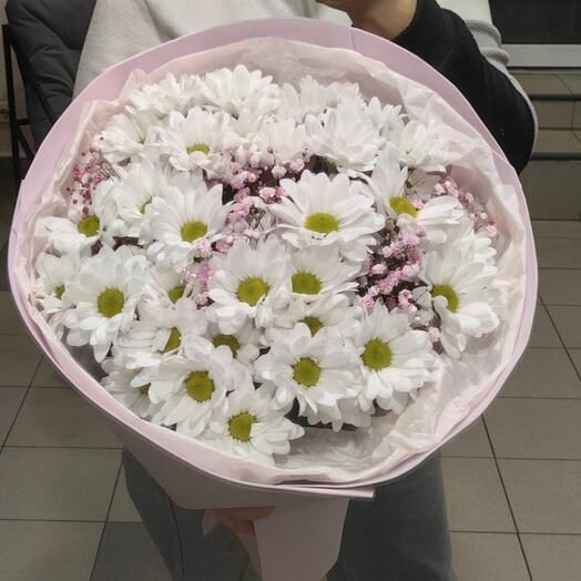 Букет из ромашек и розовой гипсофилы💓