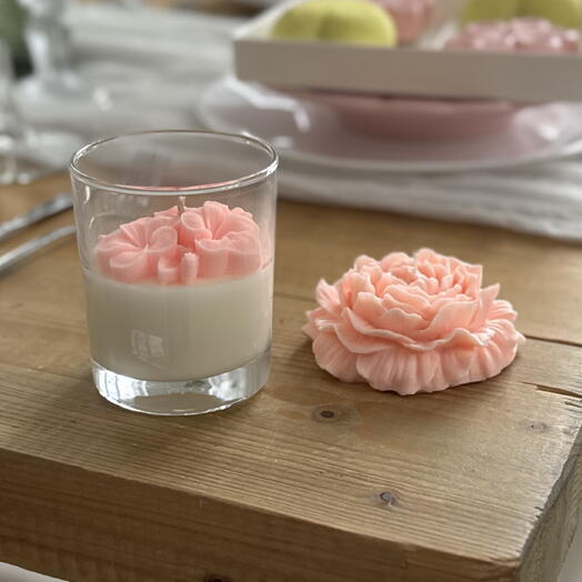 Подарочный набор свечей, свеча в стакане + свеча пион