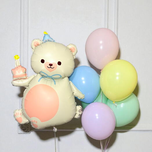 Шары С Днем Рождения Мишка с Тортиком