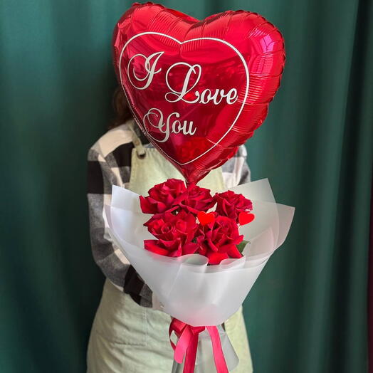 КОМБО Французские розы и шар-сердце I love you