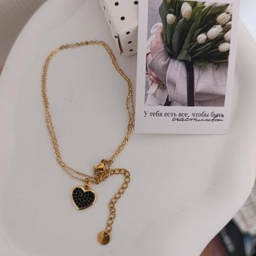 Кулон Чёрное Сердце с фианитами