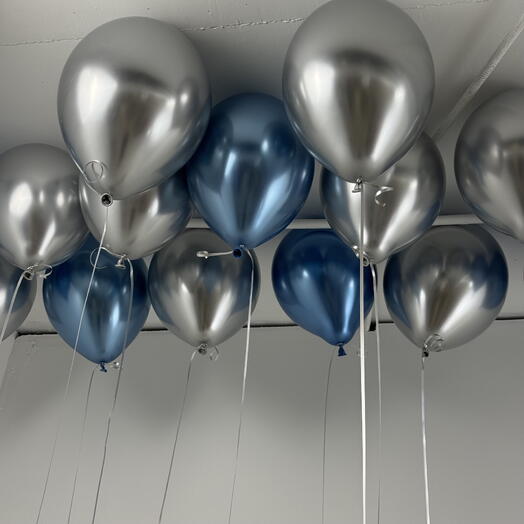Воздушные шары под потолок синий 💙 и серебристый хром 15 штук