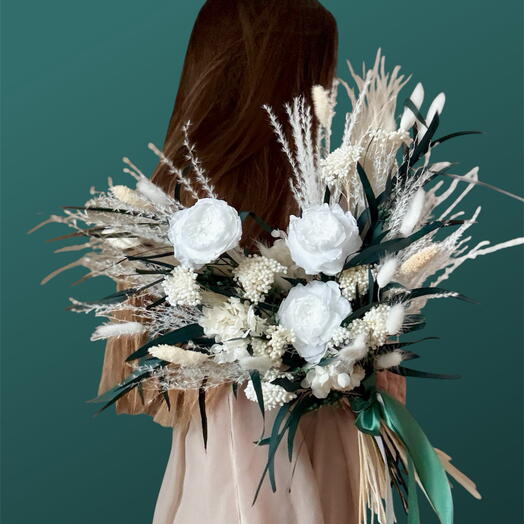 Вечный букет невесты из стабилизированных пион роз, гортензии 88