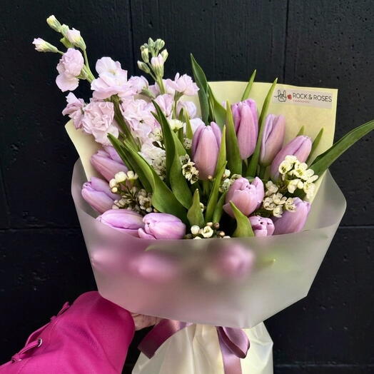 🌷 Levendula álom: Lila tulipánok, Matthiola   viaszvirág