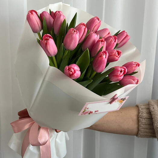 Pink tulips, 19 pcs