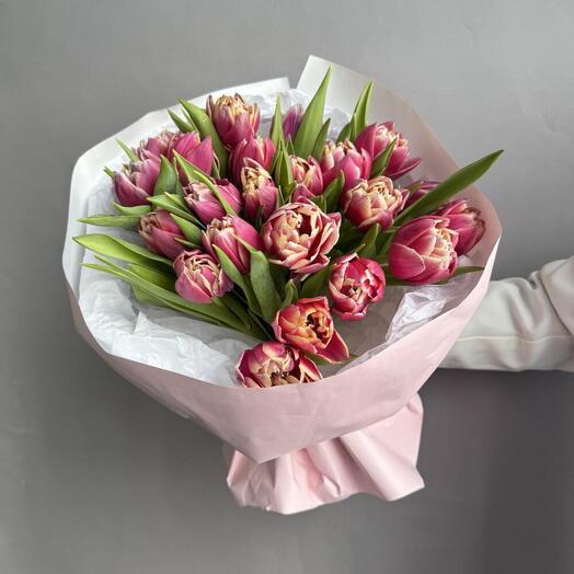 Букет из розовых тюльпанов 25 шт на 8 марта