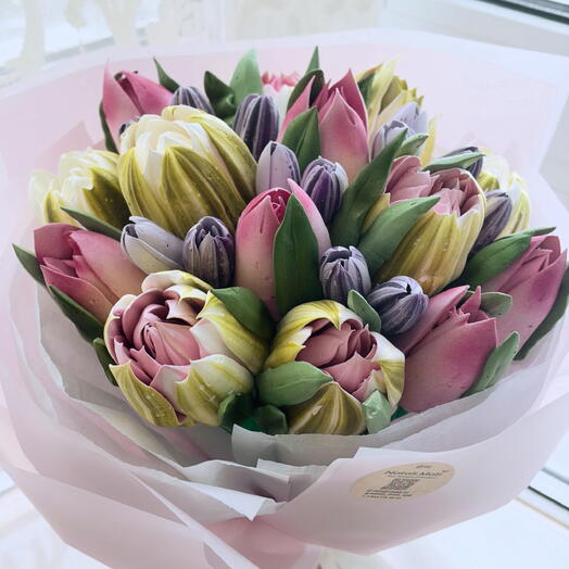 Тюльпаны из зефира ручной работы/Зефирный букет/Зефирные цветы