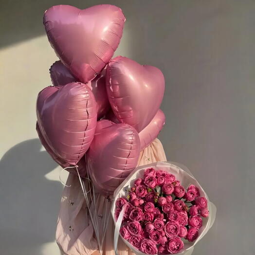 Love Pink Set 7 сердец и цветы