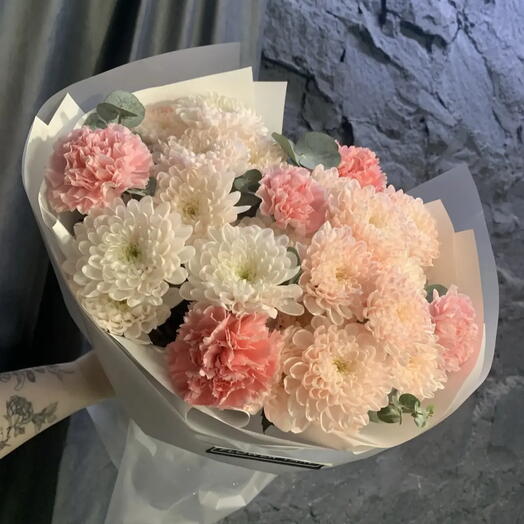 Стильный букет с хризантемами и диантусами🌸