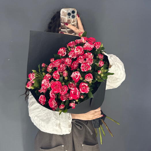 Монобукет🥰 из кустовой розы Файер Воркс 5 шт
