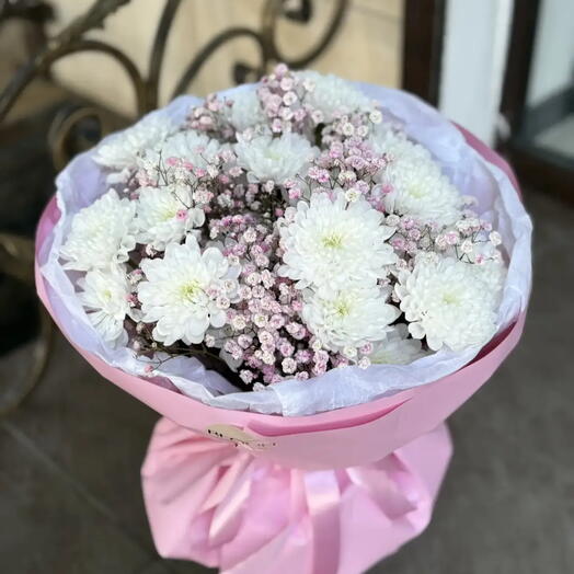 🌸Букет хризантема с гипсофилой