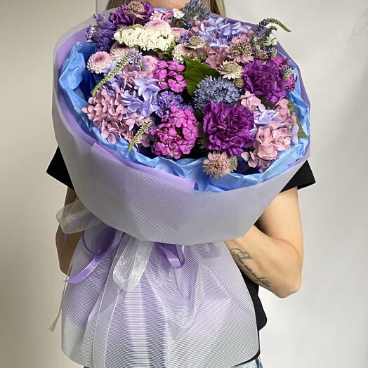 Букет-комплимент сиреневый «Цветочный микс»💐