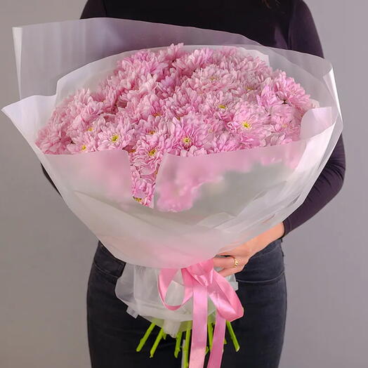 Букет из 15 розовых кустовых хризантем